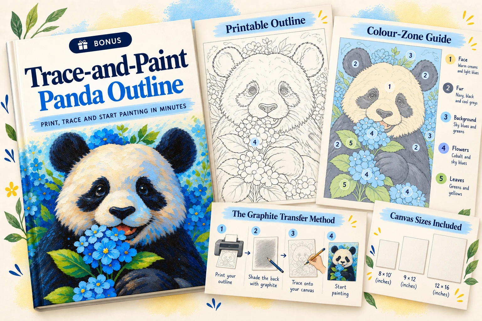 The Trace-and-Paint Panda Outline with a printable outline, colour-zone guide and transfer steps